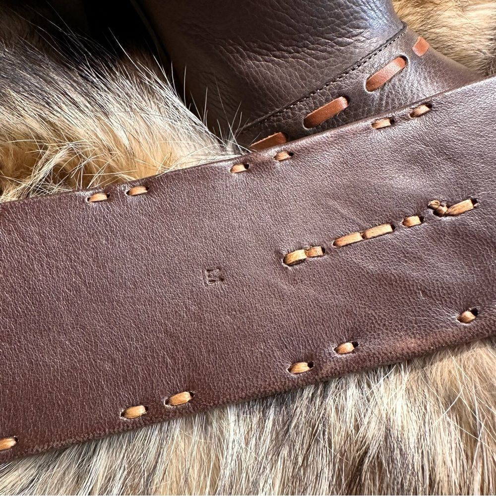 *Ralph Lauren Collection Brown Multi Double Buckle Whipstitched Western Belt - Picture 3 of 16